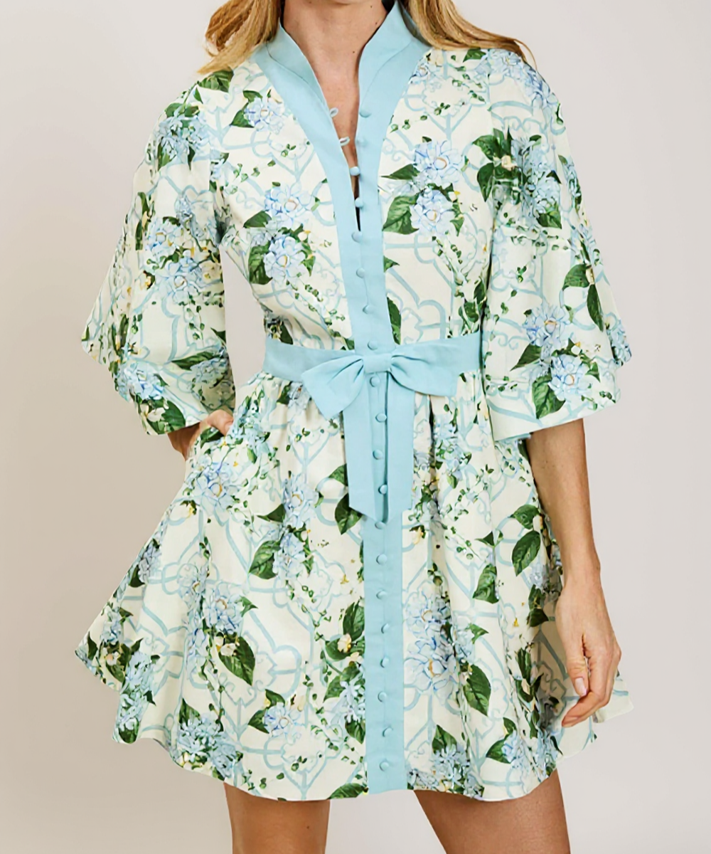Mestiza Carmen Floral Linen Button-Front Mini Dress