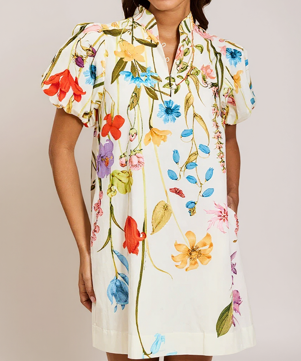 Mestiza Elliana Floral Poplin Barong Mini Dress