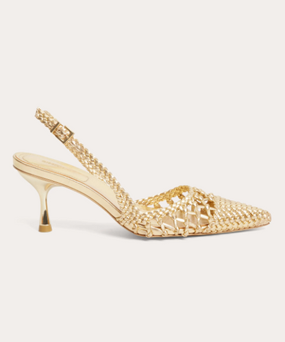 SIMKHAI Dylan Woven Metallic Leather Slingback Pump