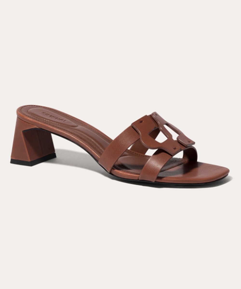 SIMKHAI  Monogram Leather Block-Heel Sandal