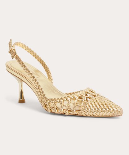 SIMKHAI Dylan Woven Metallic Leather Slingback Pump