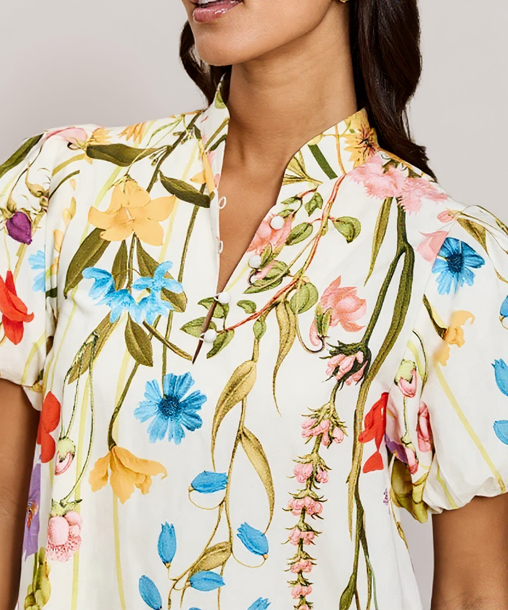 Mestiza Elliana Floral Poplin Barong Mini Dress